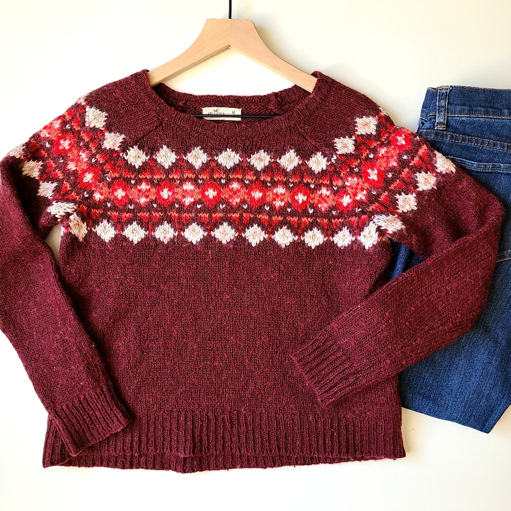 Hollister fair isle wool blend red sweater
